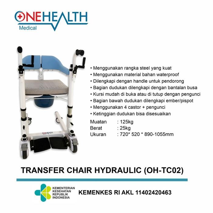 Onehealth Transfer Chair Hydraulic OH-TC02 / Kursi Roda Transfer Plus Commode Chair