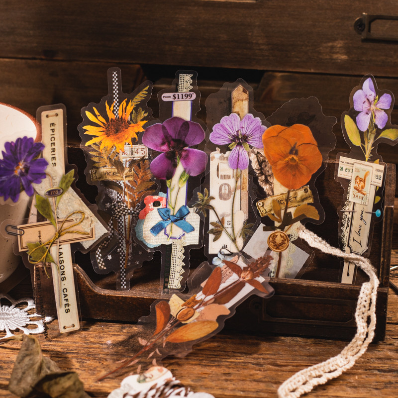 

20 pcs/pack Vintage Dried flower Leaf Label Sticker aesthetic Creativity Decorative Scrapbooking Material Junk Journal Supplies