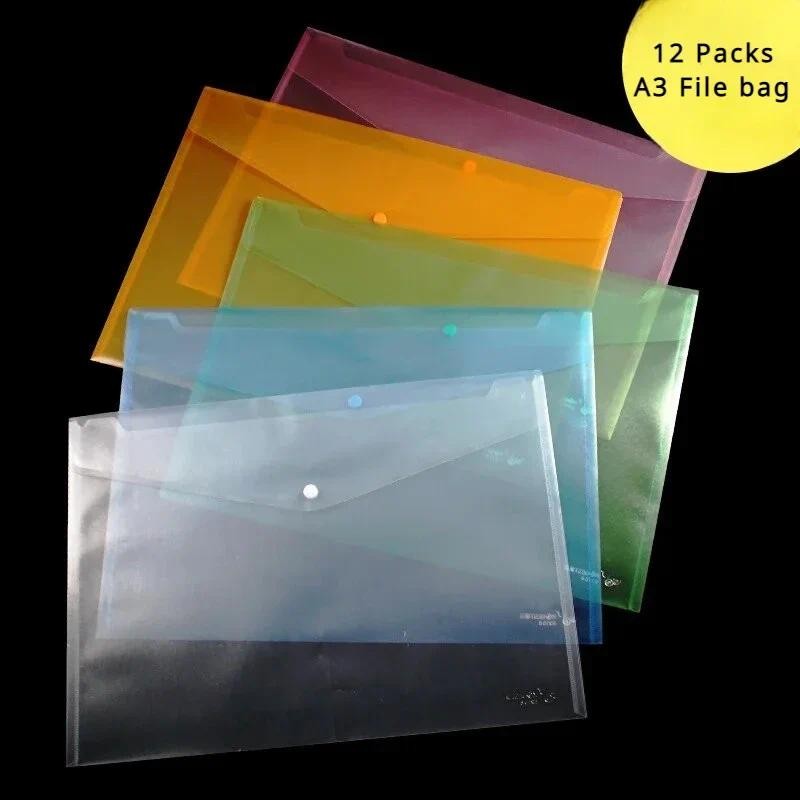 

12 Packs A3 Thickened Transparent Plastic File Folders Sketch Paper Storage Bag 8-open Waterproof for Student Office