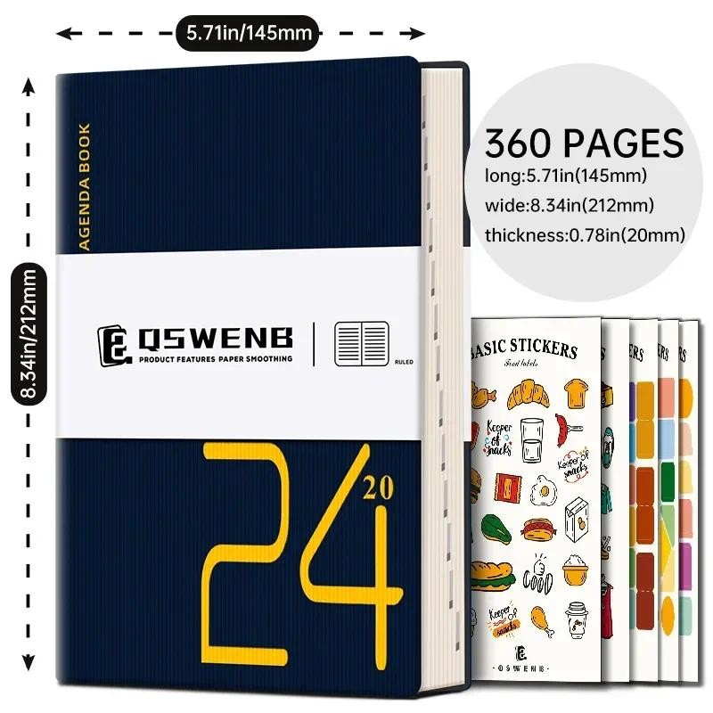 

2024 Agenda Weekly and Monthly Notepad Hot Stamping Calendar Planning Diary Notebook with 5 Label Stickers Sketchbook Planner