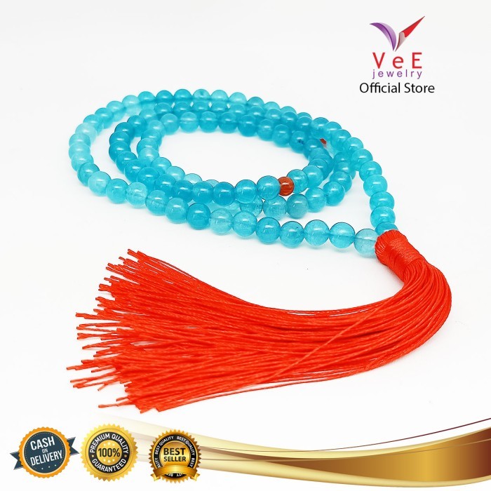 Tasbih 99 Butir Batu Giok Asli 8mm Biru Muda- VeE Kalung Tasbih Muslim