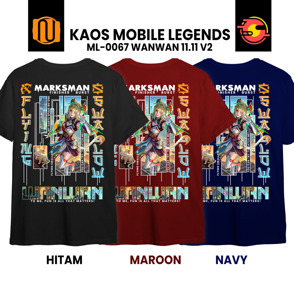 Nuhifa Store Kaos WANWAN 11.11 Marksman Skin MM Mobile Legeds Lengan Pendek Hitam   ML MLBB Distro