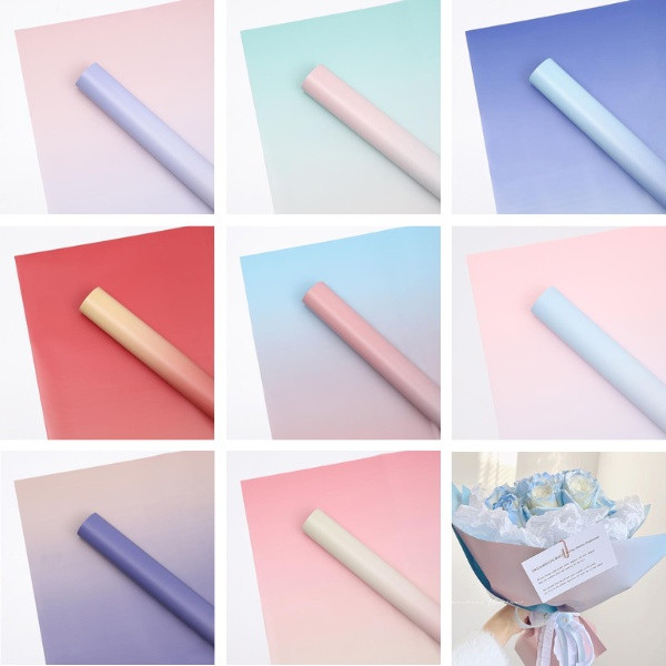 

Kertas Buket Bunga Gradasi Rainbow Waterproof Flower Wrapping Cellophane Gradient Matte Double Border KB034 SS22
