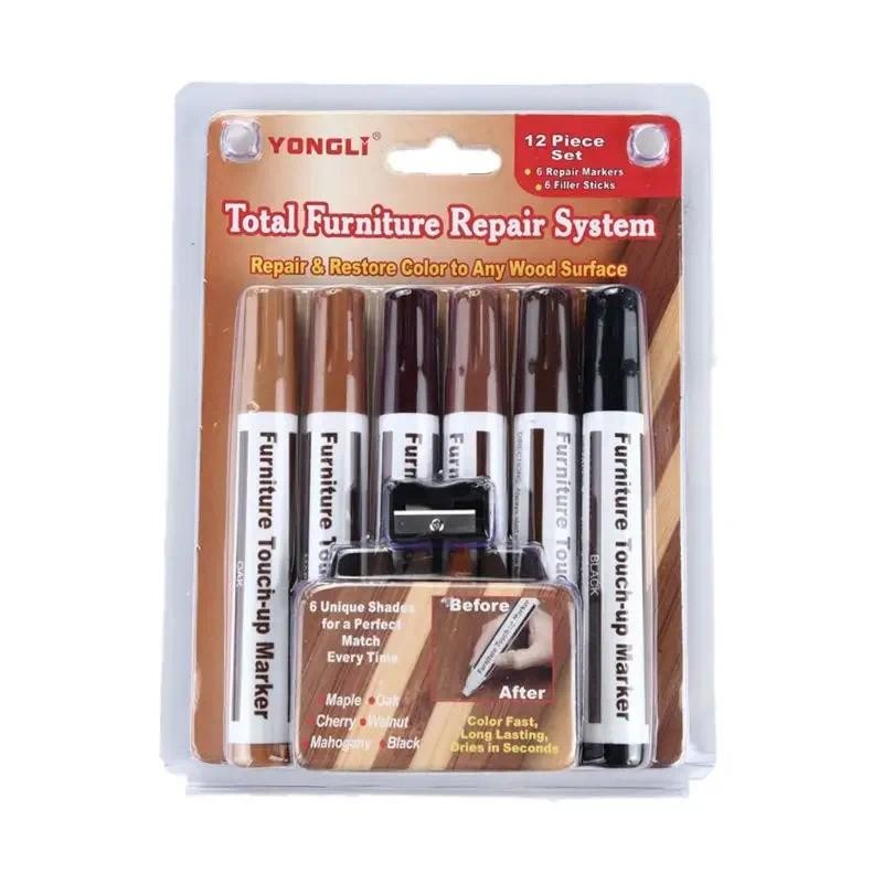 

Furniture Repair Kit Wood Markers - Set - Markers and Wax Sticks with Sharpener - for Stains, Scratches, Floors,