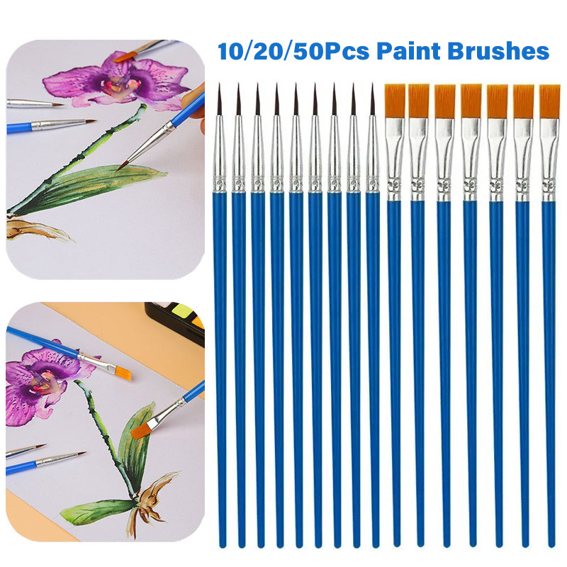 

Round Flat Paint Brushes Set 10/50Pc Hair Nylon Brush Pen For Oil Acrylic Watercolor Drawing Writing Art Supplies Painting Tools