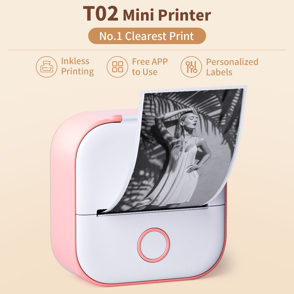 

Phomemo Portable Mini Thermal Printer T02 Mini Pocket Label Printer DIY Self-adhesive Sticker Label Machine Various Label Paper