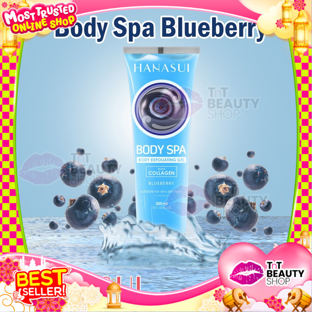 Hanasui Body Spa Blueberry With Collagen 180ml | Gel Pembersih Perontok Daki Tubuh | TnT Beauty Shop
