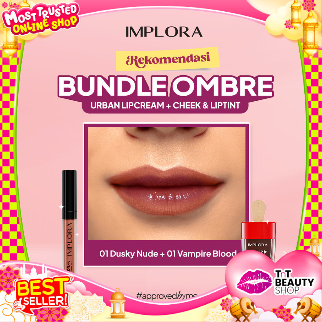 [BUNDLING] Implora Korean Matte Ombre Lips (Hazelnude Lip Cream + LipTint) - Urban Matte Lipcream - 