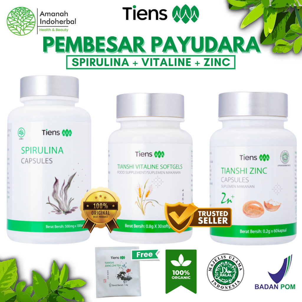 Suplemen Pembesar Payudara Ampuh Halal, Original, BPOM 100% Spirulina, Vitaline, & Zinc