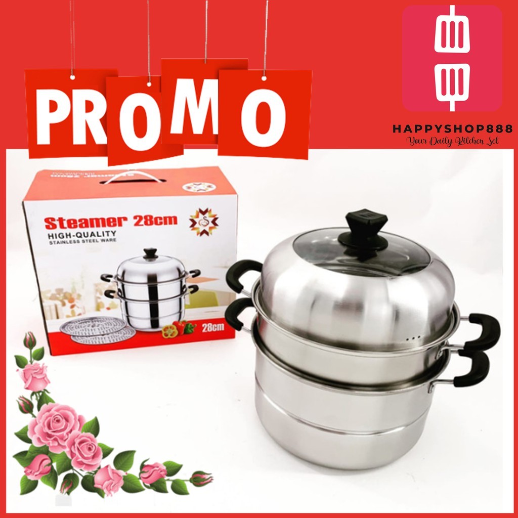 28 CM Langseng / Kukusan / Steamer / Dandang Stainless Steel 28CM 3 Susun