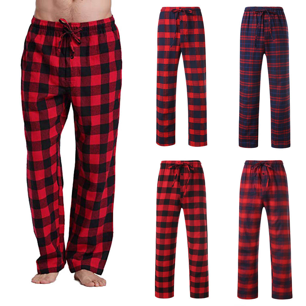Men Home Wear Straght Casual Business Pants Cotton Super Soft Men Jogger Sweatpants Flannel Plaid Pa