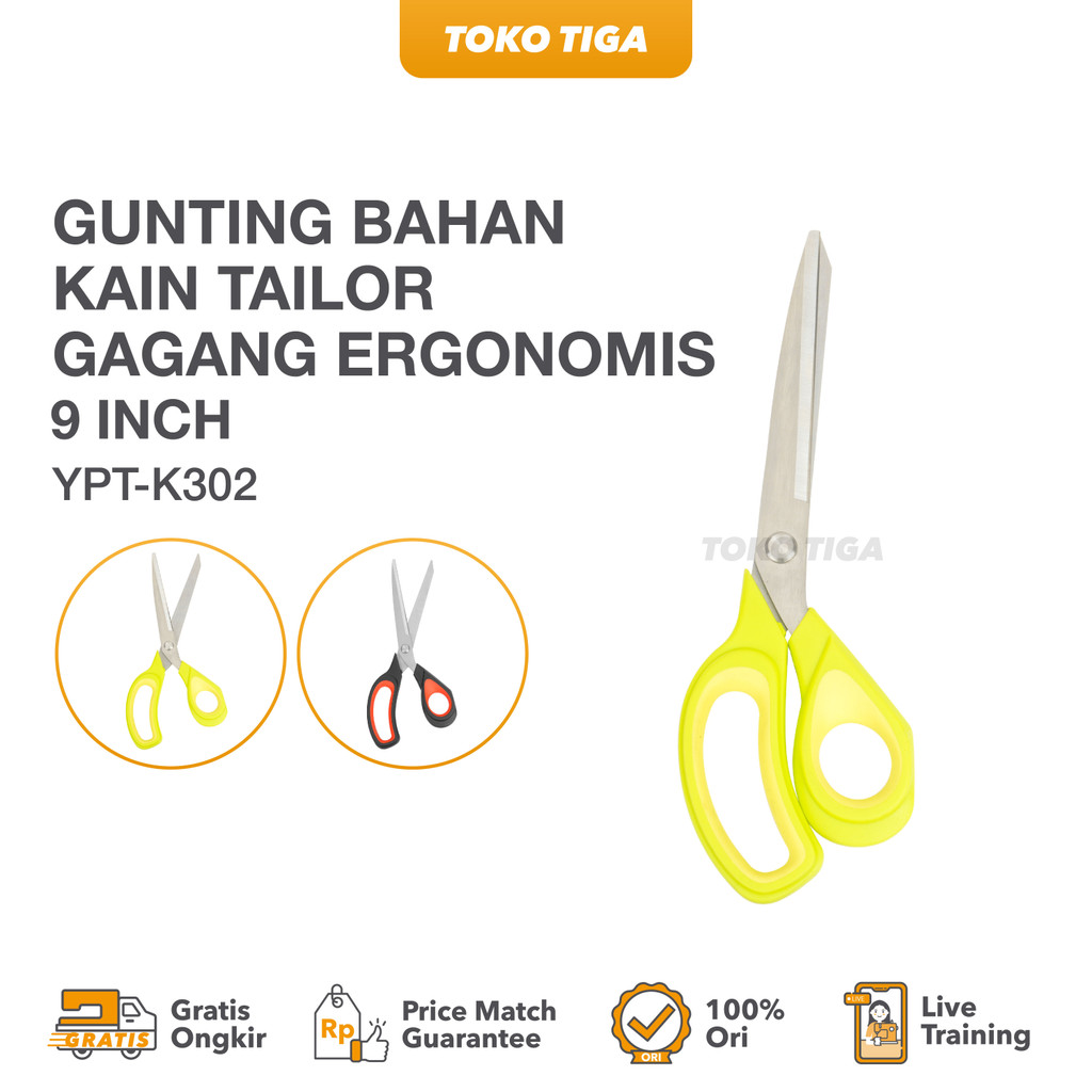 

Gunting Bahan Kain Tailor Gagang Ergonomis 9 inch (YPT-K302)