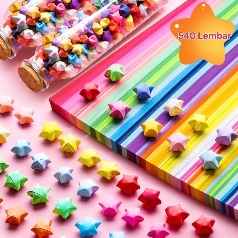 

540pcs Lucky Star Kertas/Origami Bintang/Kerajinan Tangan Origami/ Kertas Strip Quilling Paper Gradient Color/lucky Star Craft Handmade