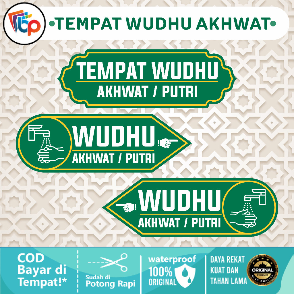 

Stiker Vinyl Petunjuk Arah Tempat Wudhu Akhwat / Putri / Wanita Glossy + Cut