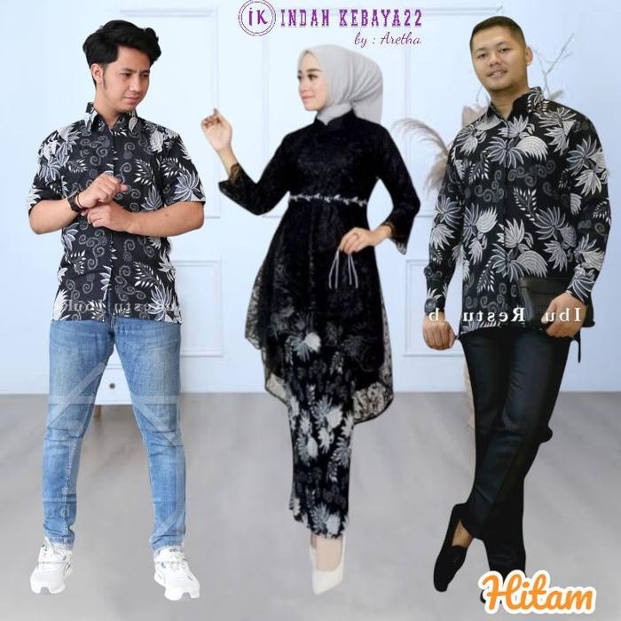 Setelan Couple Kebaya Tunik Payet Modern Elegan Brokat Tile Remaja Pasangan Kemeja Batik Pria Lengan