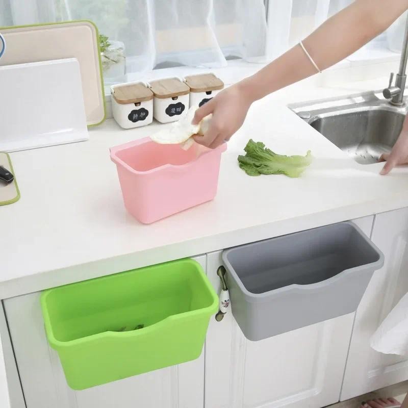 

Plastic Basket Hanging Trash Can Waste Bin Garbage Can Storage Box Trash Storage Desktop Kitchen Holder Cabinet Door 1pcs