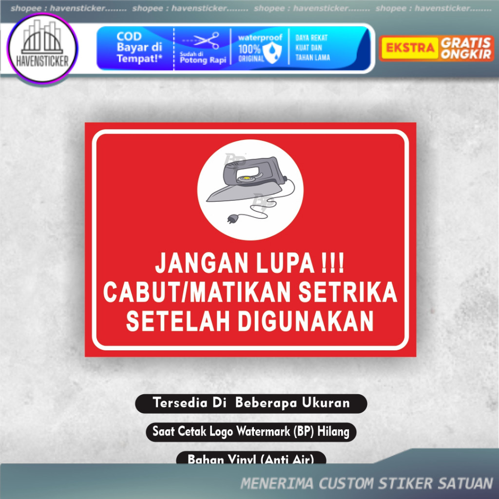 

Stiker Matikan Setrika Cabut Setrika Vynil Glossy