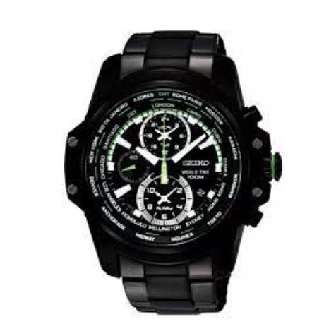 JAM TANGAN PRIA SEIKO SPL045P1 WORLD TIME ALARM  ANALOG STAINLESS STRAP BLACK