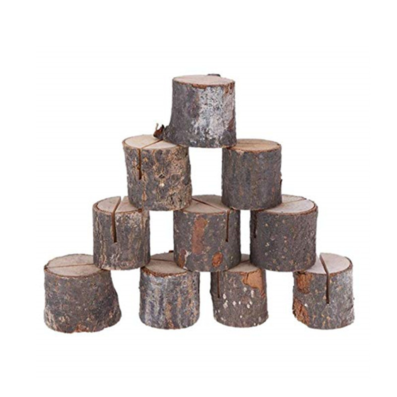 

10 PCs Wooden Stump Shape Wedding Party Place Card Holder Name Table Menu Photo Clip Card Holder AA8523
