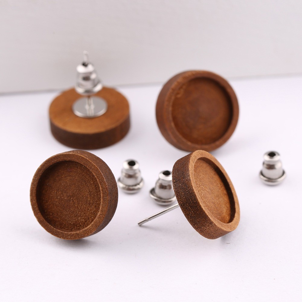 

10pairs Fit 12mm Cabochon Wood Earring Base Blanks Stainless Steel Earrings Post Stud Bezel Setting Diy Jewelry Making Supplies