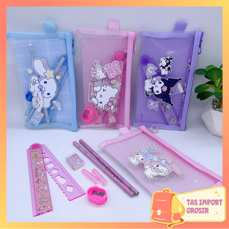 

TAS - S6150 Set Alat Tulis 7 in 1 / Pouch Set Alat Tulis Ziplock / Paket Alat Tulis Motif Sanrio / Tempat Pensil Karakter Lucu