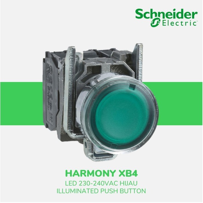 Schneider Electric XB4 illum PushButton LED 230-240VAC Hijau XB4BW33M5