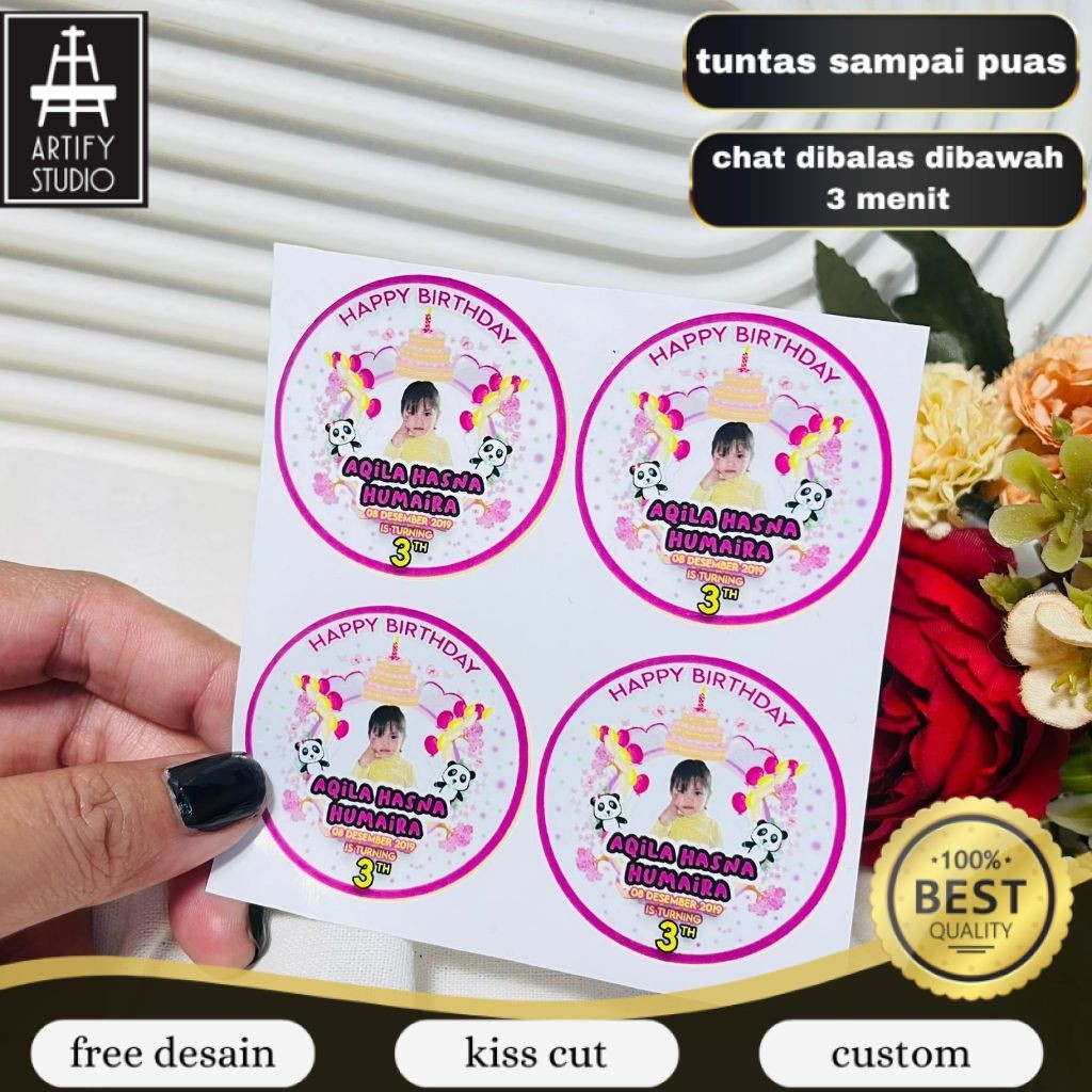 

Artify 9-15 Sticker Ulang Tahun Anak Vinyl Anti Air Stiker Label Undangan Happy Birthday Uk.Besar