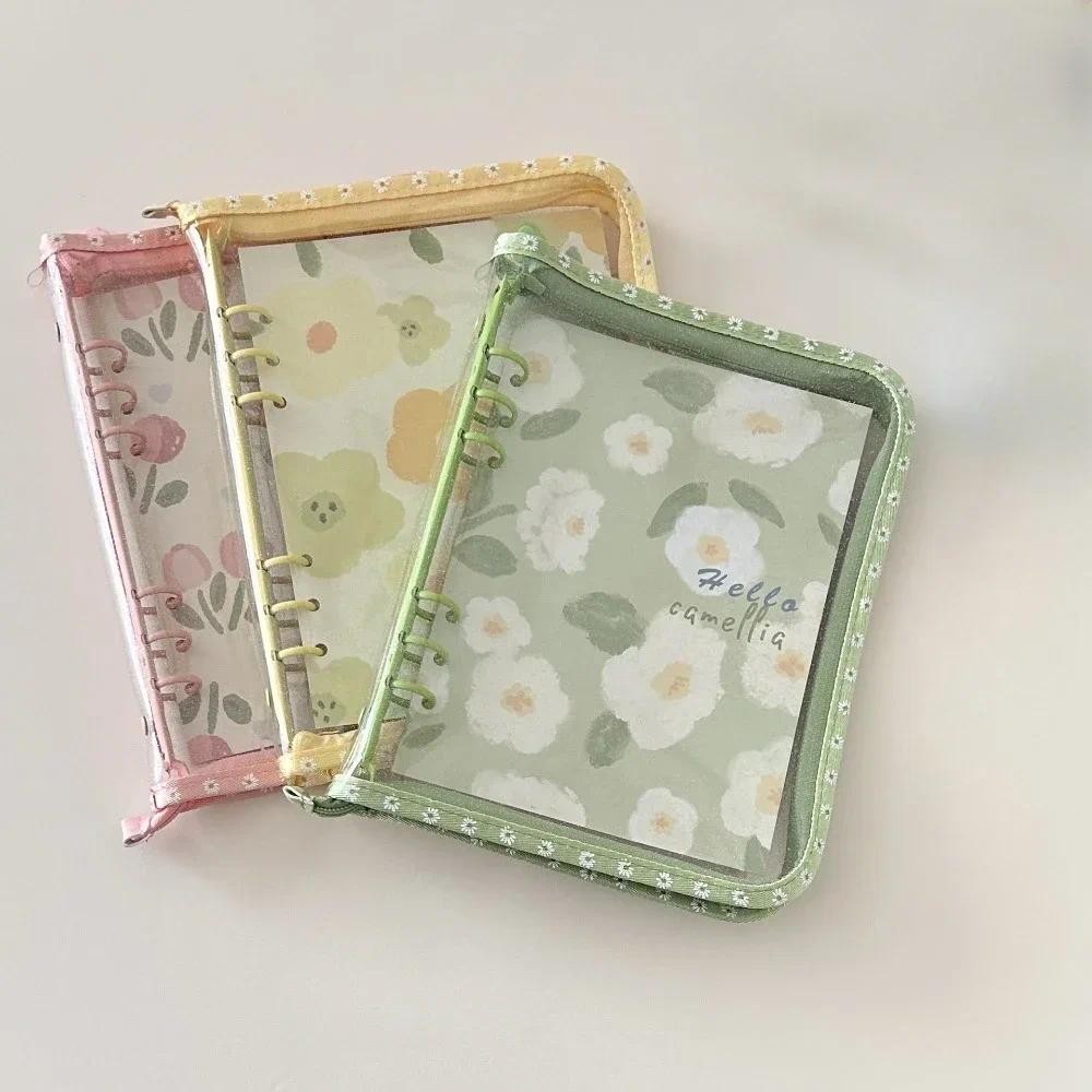 

A5 Transparent 6 Holes Binder Clip Notebooks Cover Flower Loose Leaf Hand Book Cover Notebook Ring Binder School Supplies