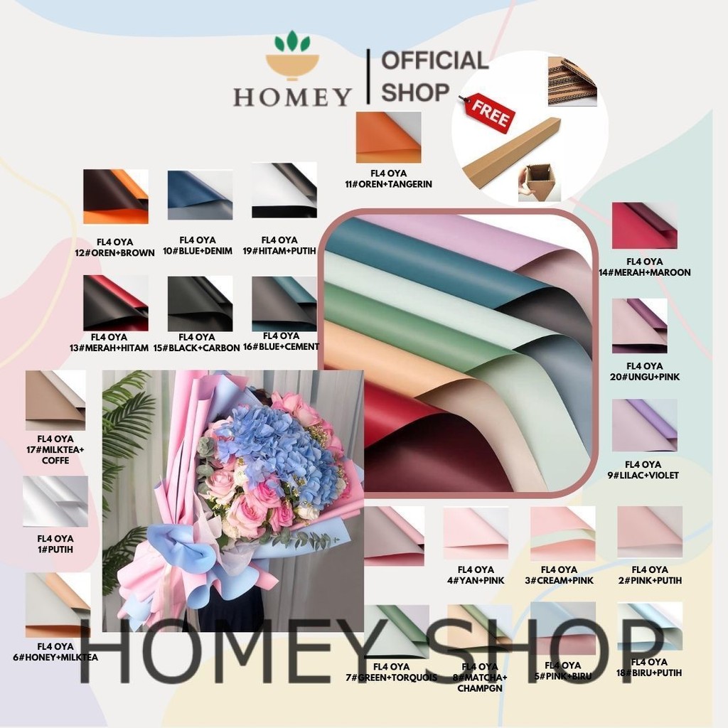 

HOMEY - (5 LEMBAR) - FL4 OYA SMALL 38.5*45CM Kertas Bunga Buket Dua Warna Bi Color/Kertas Buket Florist Cellophane