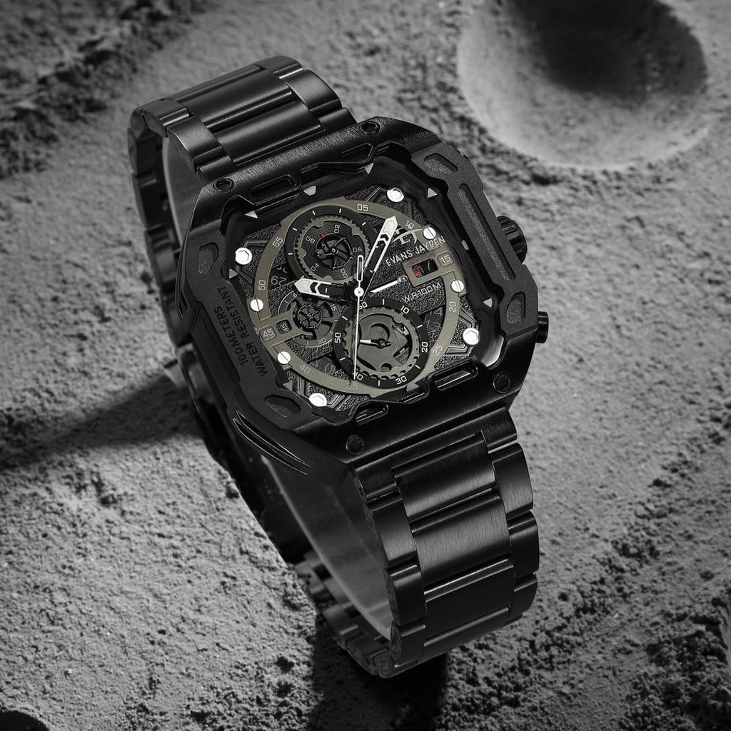 Terlaris Evans Jayden Jam Tangan Pria 9596 Rantai Stainless Chrono Water Resistant 10ATM