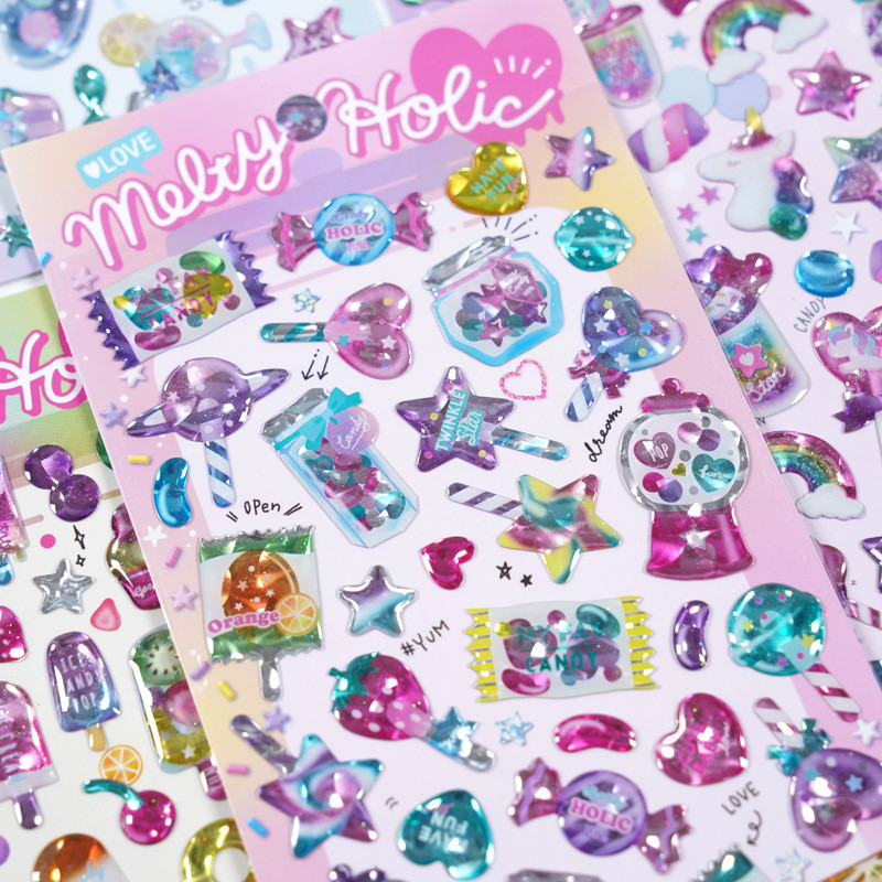

4 Pcs Kawaii Animals Dessert Candy 3D Crystal Decor Stickers Scrapbooking Diy Journaling Stationery Diary Sticker Gift Prizes