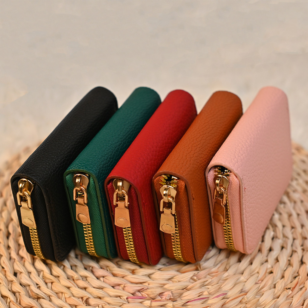 COD | Dompet Koin Impor, Dompet Koin Kulit Imitasi, Tas Slot Kartu Kapasitas Besar Uang Hitam Wanita