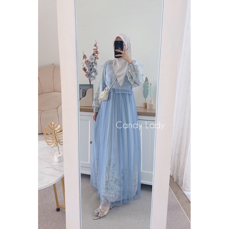 CANDY LADY Kalesia Lavinia Flower Beads Maxi / Gamis Wanita Terbaru / Gamis Busui / Gamis Kondangan 