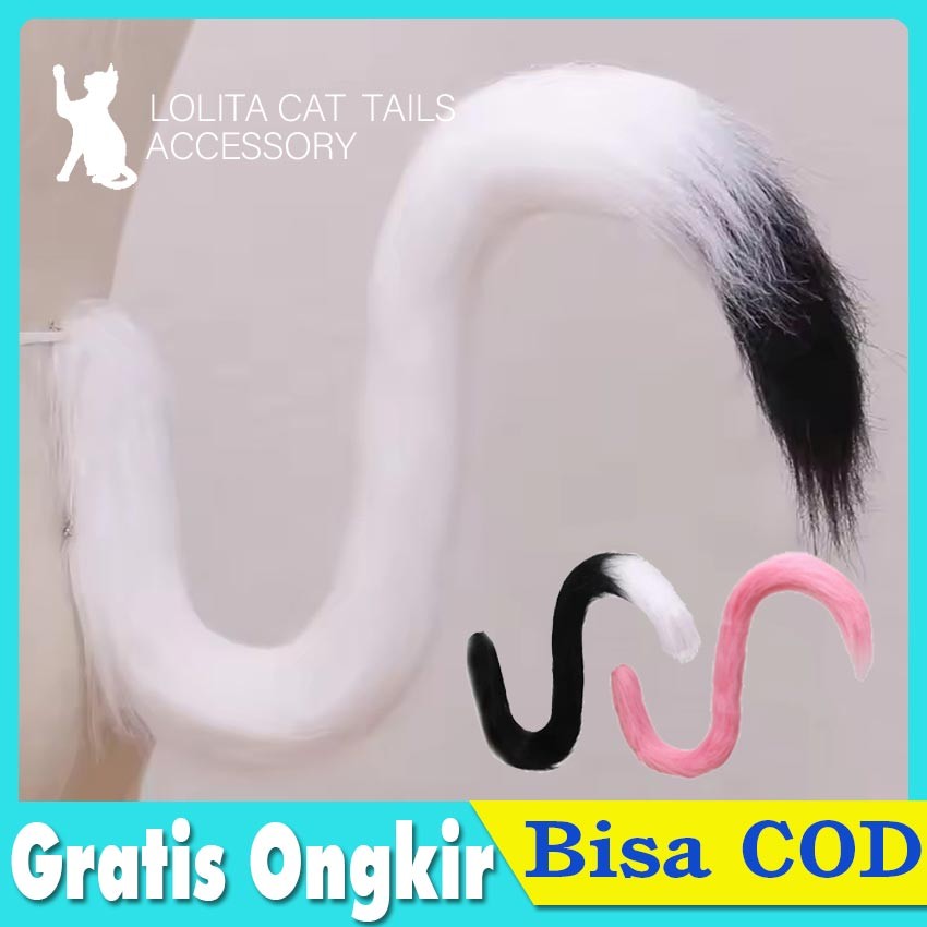 Set Ekor Kucing Cosplay (Velboa Bulu Halus) - Aksesoris Kostum Halloween, Lolita, Anime Jepang untuk
