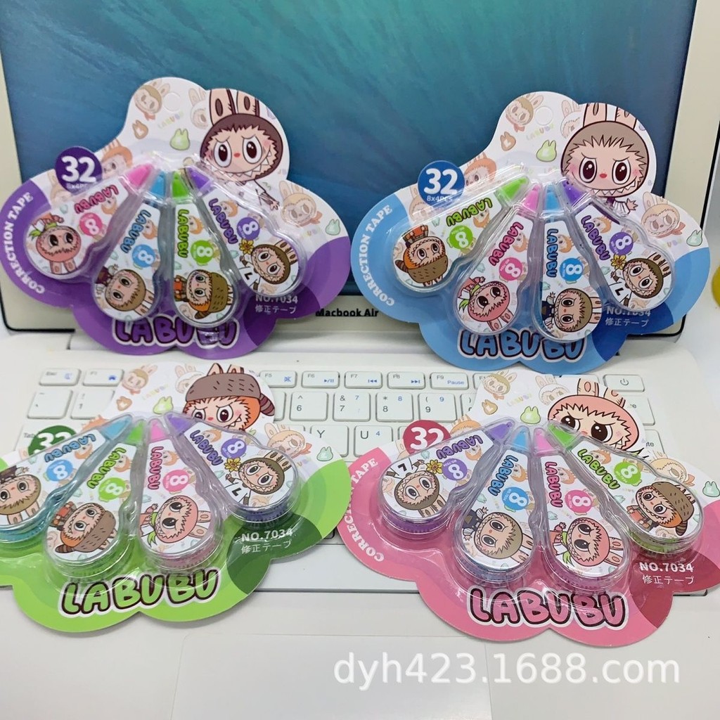 

HYPE N FANCY Correction Tape 4 in 1 Labubu CT-1748 / Tipex Labubu 1 Set Isi 4 / Tip X Labubu Warna Pastel