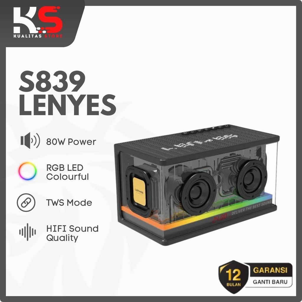 Speaker Lenyes S839 RGB Transparent 80W Bass Stereo TWS Bluetooth