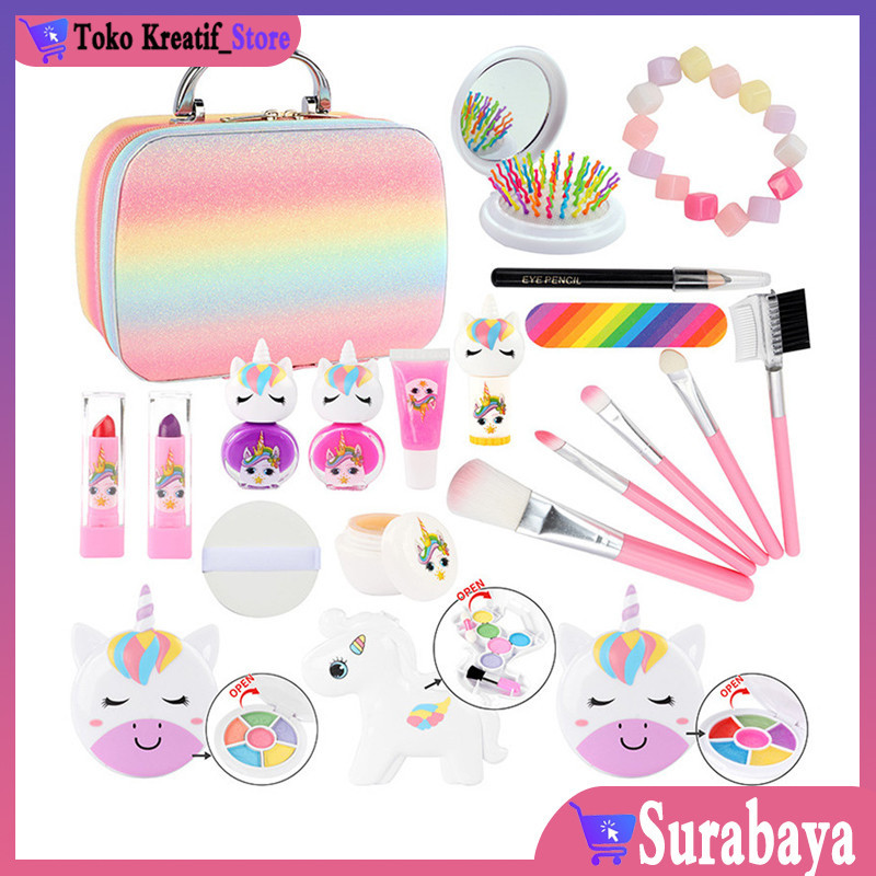 【Ready】Unicorn Pelangi Tas kosmetik children pretend play Make up anak alat dandan anak bisa dihapus