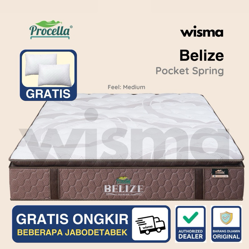 Kasur Pillowtop Pocket Springbed Belize Procella Olympic Plushtop 100x200 120x200 160x200 180x200 20