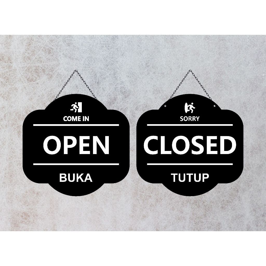 Papan Akrilik Open Closed Buka Tutup | Sign Acrylic Open Closed Gantung Plus Kop