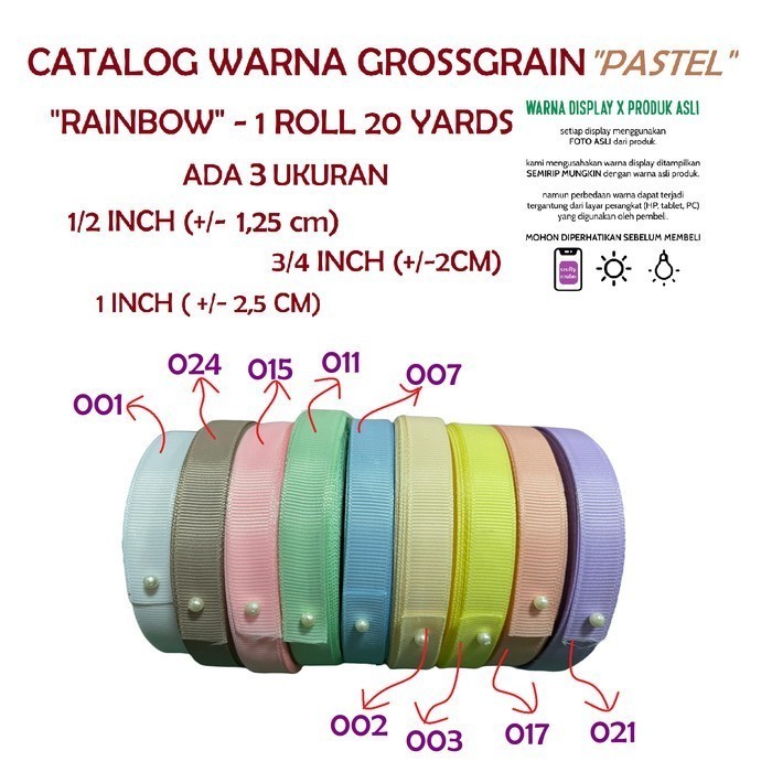 

Pita Grossgrain Pastel Size 1 inch | 2,5 cm by RAINBOW