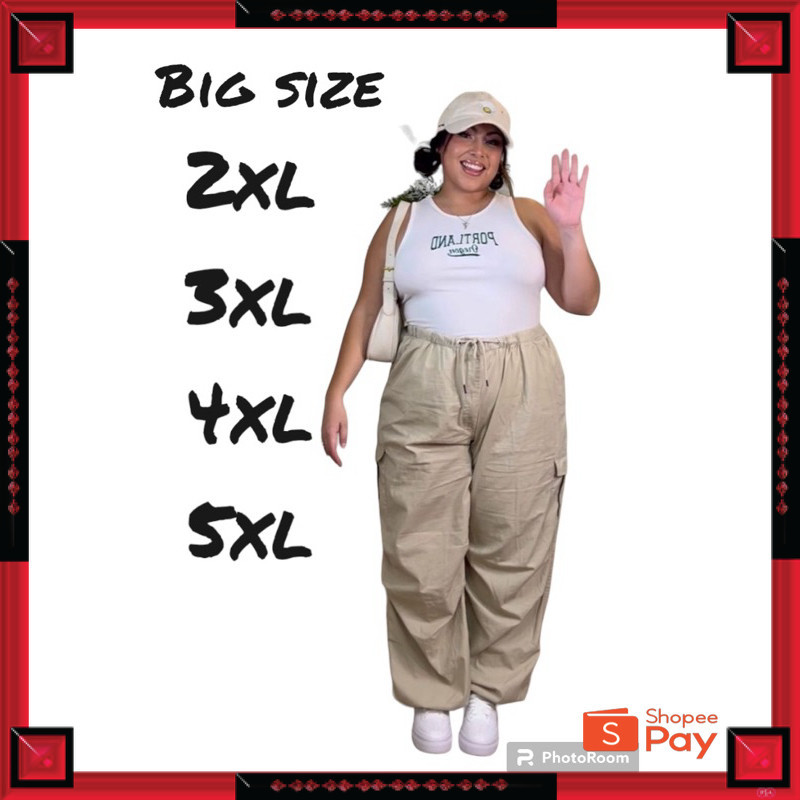 5.5 CARGO SALE // Big Size Celana Baggy Pants Cargo Serut Bahan Ringan Wanita Highwaist Tren Hiphop 