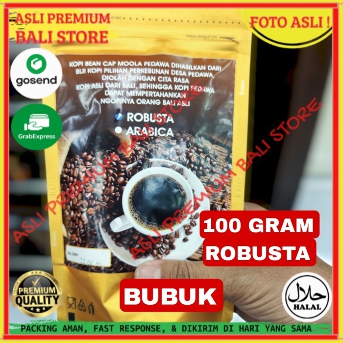 

OLEH OLEH MINUMAN KHAS ASLI ORI ORIGINAL BALI SERBUK BUBUK KOPI ROBUSTA 100 GRAM GR