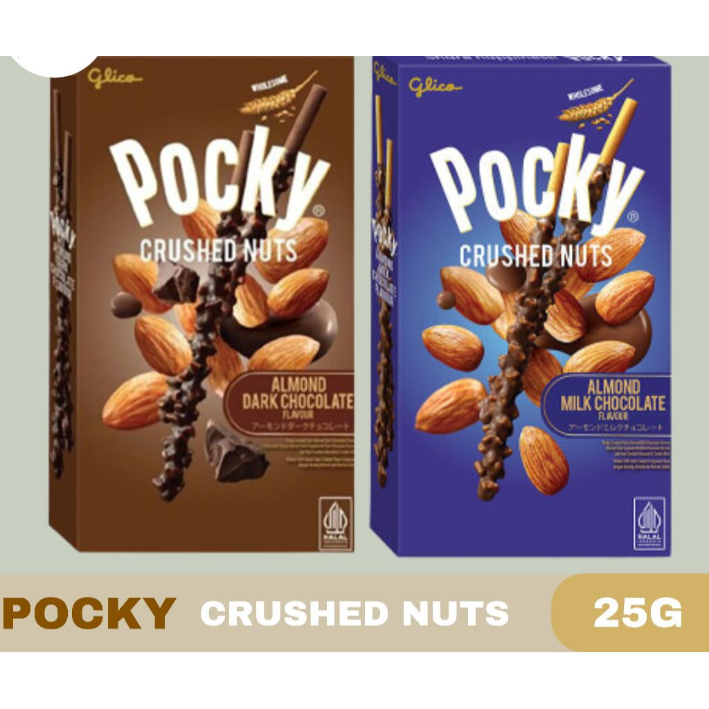 

Pocky Crushed Nuts Almond Rasa Almond dark & Almond milk / biscuit stik 25g