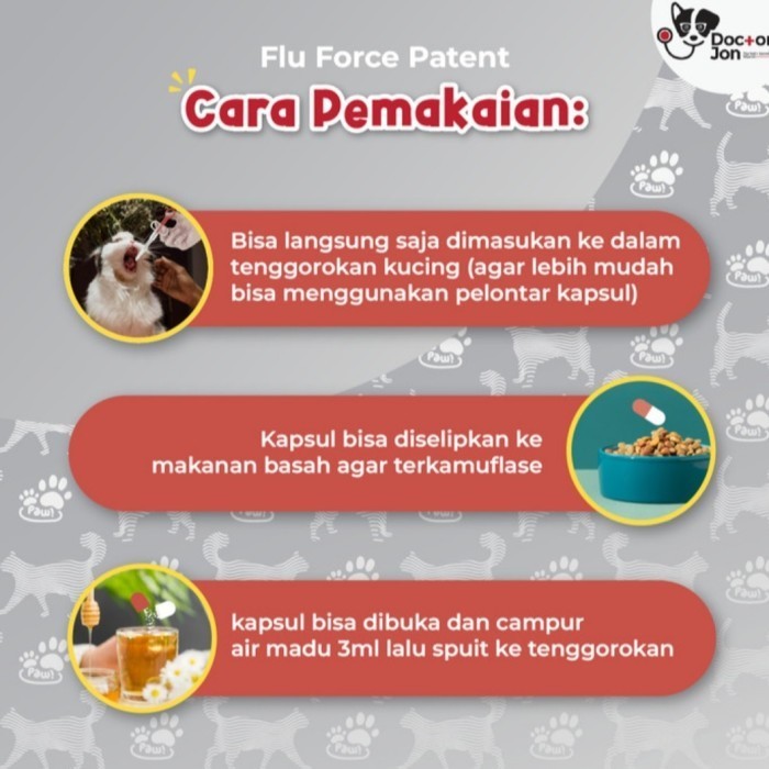 NEW ✨ - VITAMIN DR JON FLU FORCE PATENT Vitamin kucing batuk pilek obat sakit - 15 Kapsul