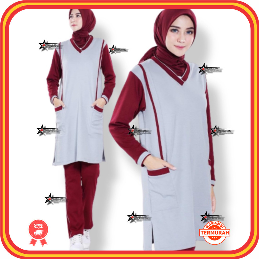 Set Olahraga Murah Bahan Premium Kekinian / Setelan Baju Olahraga Senam Tunik Muslimah  / Setelan Ba