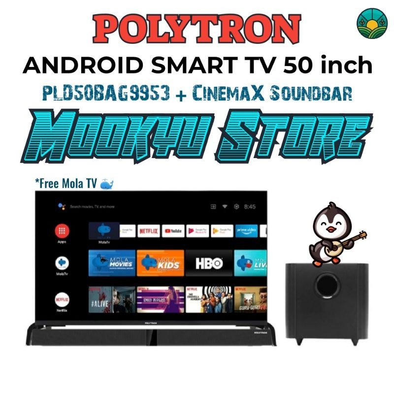 PROMO HARI RAYA POLYTRON Android Smart TV 50 inch PLD50BAG9953 | PLD 50BAG9953 CinemaX Soundbar &amp; Free Mola TV