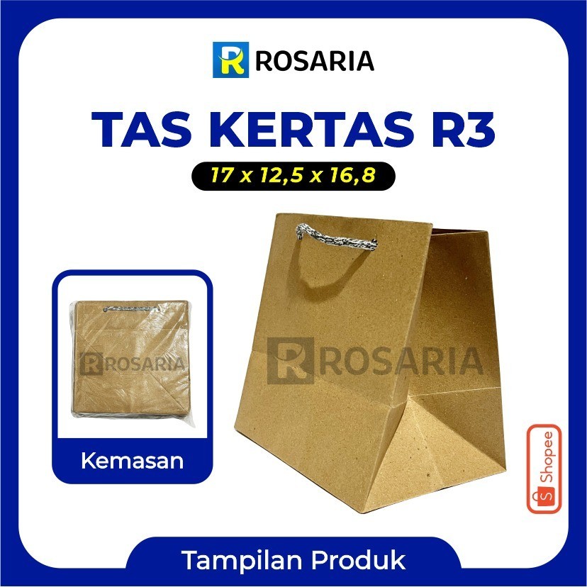 

TAS KERTAS R3 17 x 12,5 x 16,8 COKLAT PaperBag kraft Souvenir Hajatan Kado Hampers Lusinan