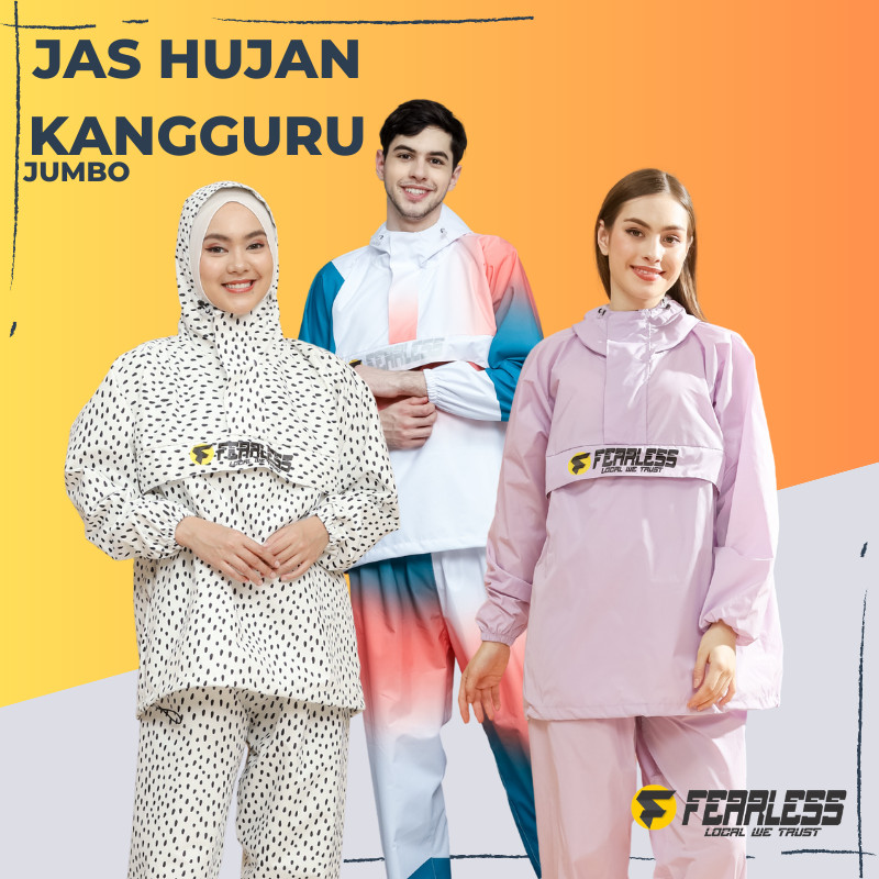 Jas Hujan FEARLESS AUTHENTIC Jas Hujan Jumbo Saku Kangguru Pria Wanita Dewasa Anti Air Bahan Taslan 