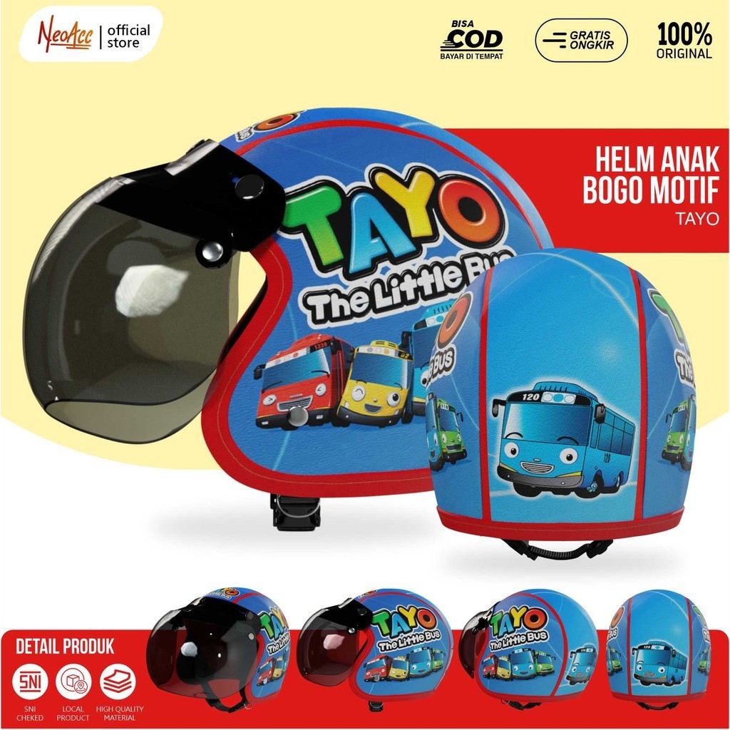 Helm Sepeda Anak 2 3 4 5 6 Tahun Bogo Kaca Cembung Lucu Imut Laki Laki Perempuan Motif Tayo