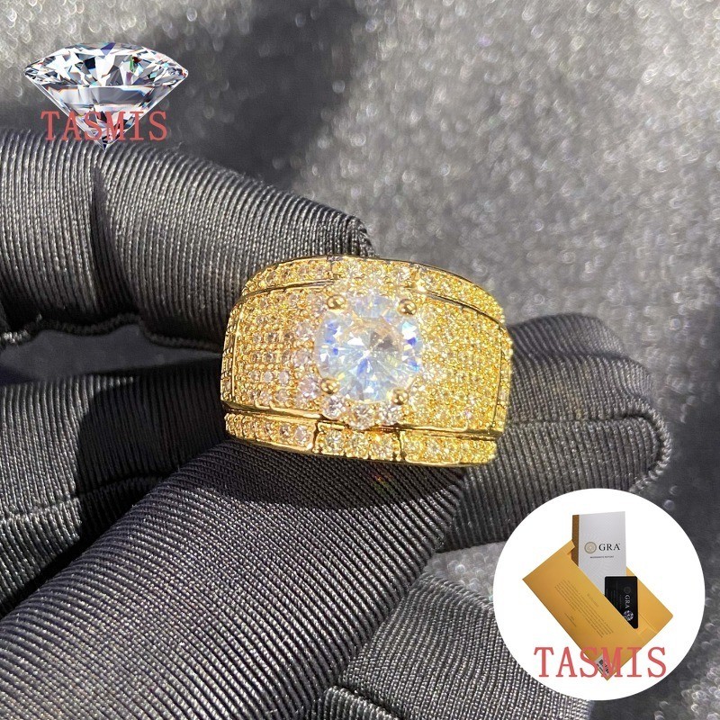 TASMIS Cincin Emas Pria Moissanite Mewah 18K Stok